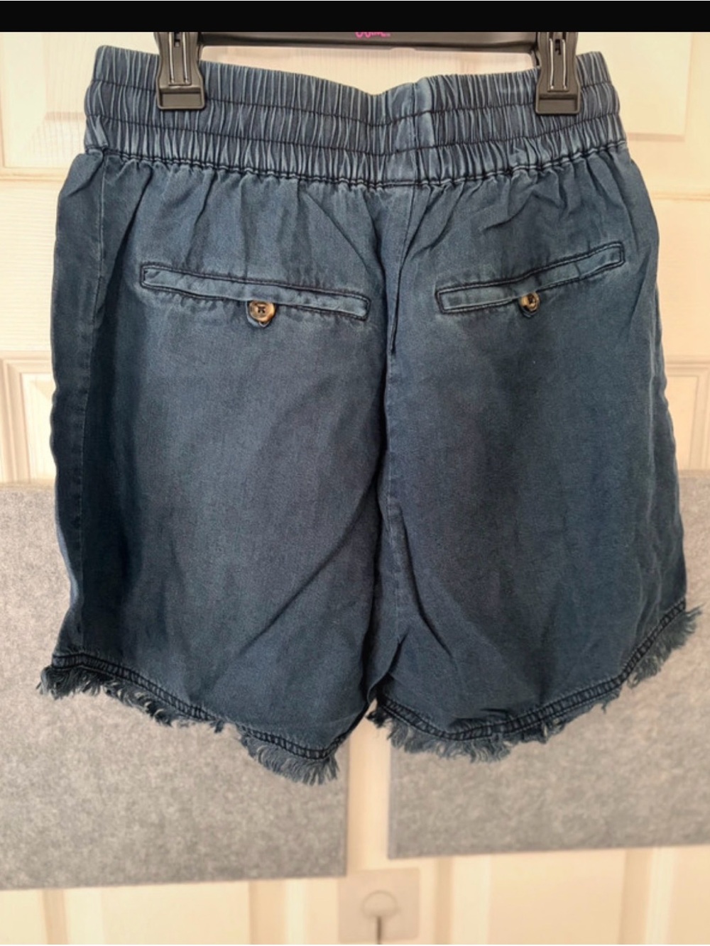 Zenana Outfitters Blue Washed Denim Drawstring Shorts - Picture 2 of 4